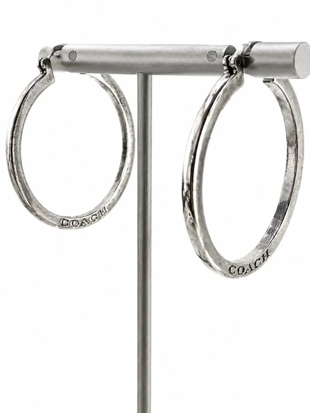 Coach Silver Tone Logo Hoop Earrings - Picture 1 of 4